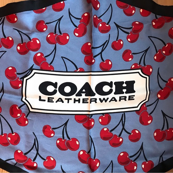 🍒 Coach Cherry Swirl Print Silk Blue/Red - Picture 7 of 9